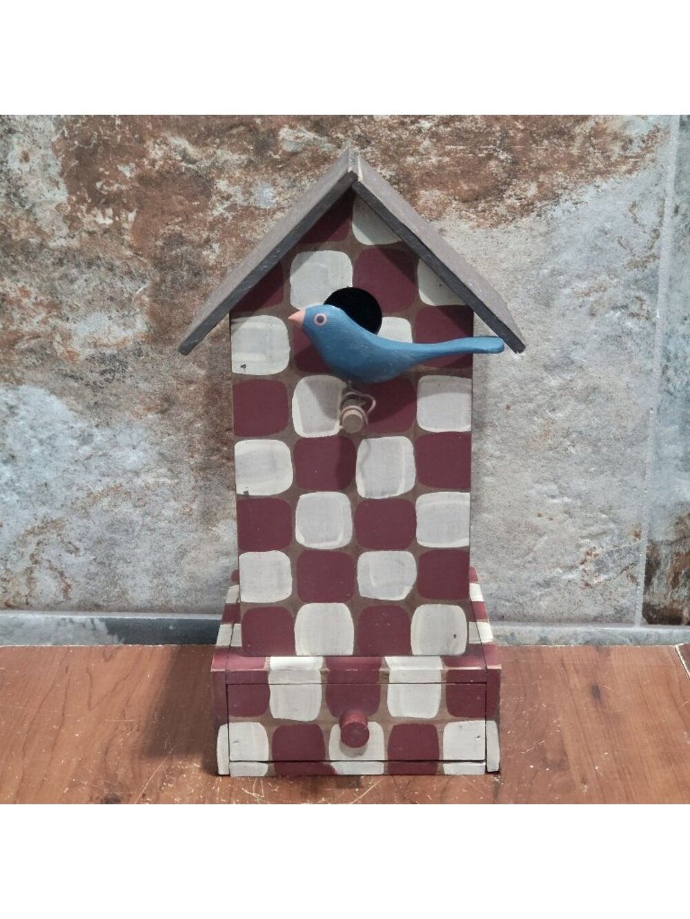 Decorative Wooden Birdhouse Checkered Blue Bird